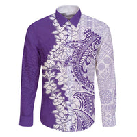 Polynesian Purple Plumeria Lei Family Matching Puletasi and Hawaiian Shirt with Hammerhead Shark LT7 Dad's Shirt - Long Sleeve Purple - Polynesian Pride