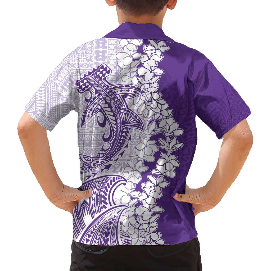 Polynesian Purple Plumeria Lei Family Matching Summer Maxi Dress and Hawaiian Shirt with Hammerhead Shark LT7 - Polynesian Pride