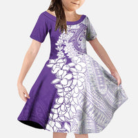 Polynesian Purple Plumeria Lei Family Matching Summer Maxi Dress and Hawaiian Shirt with Hammerhead Shark LT7 Daughter's Dress Purple - Polynesian Pride