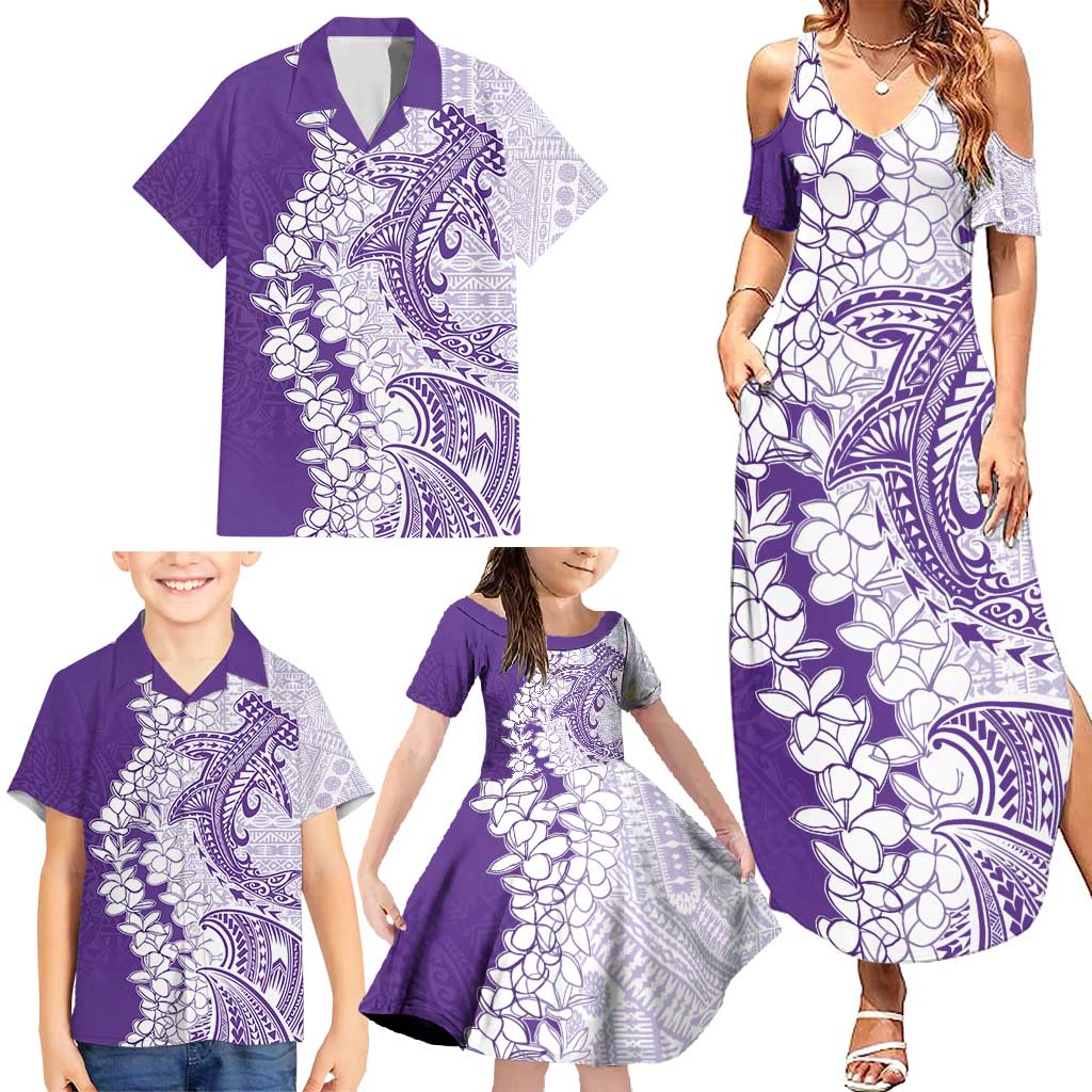 Polynesian Purple Plumeria Lei Family Matching Summer Maxi Dress and Hawaiian Shirt with Hammerhead Shark LT7 - Polynesian Pride