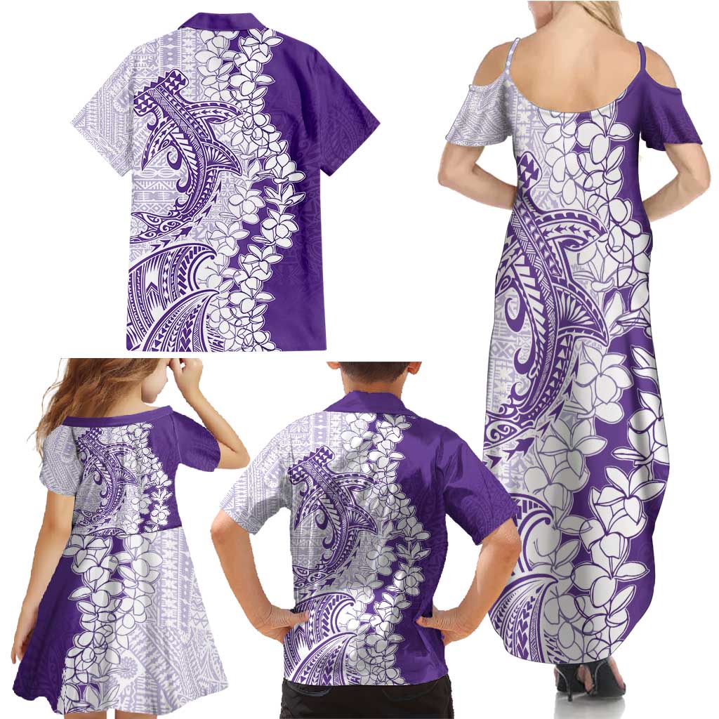 Polynesian Purple Plumeria Lei Family Matching Summer Maxi Dress and Hawaiian Shirt with Hammerhead Shark LT7 - Polynesian Pride