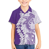 Polynesian Purple Plumeria Lei Family Matching Summer Maxi Dress and Hawaiian Shirt with Hammerhead Shark LT7 Son's Shirt Purple - Polynesian Pride