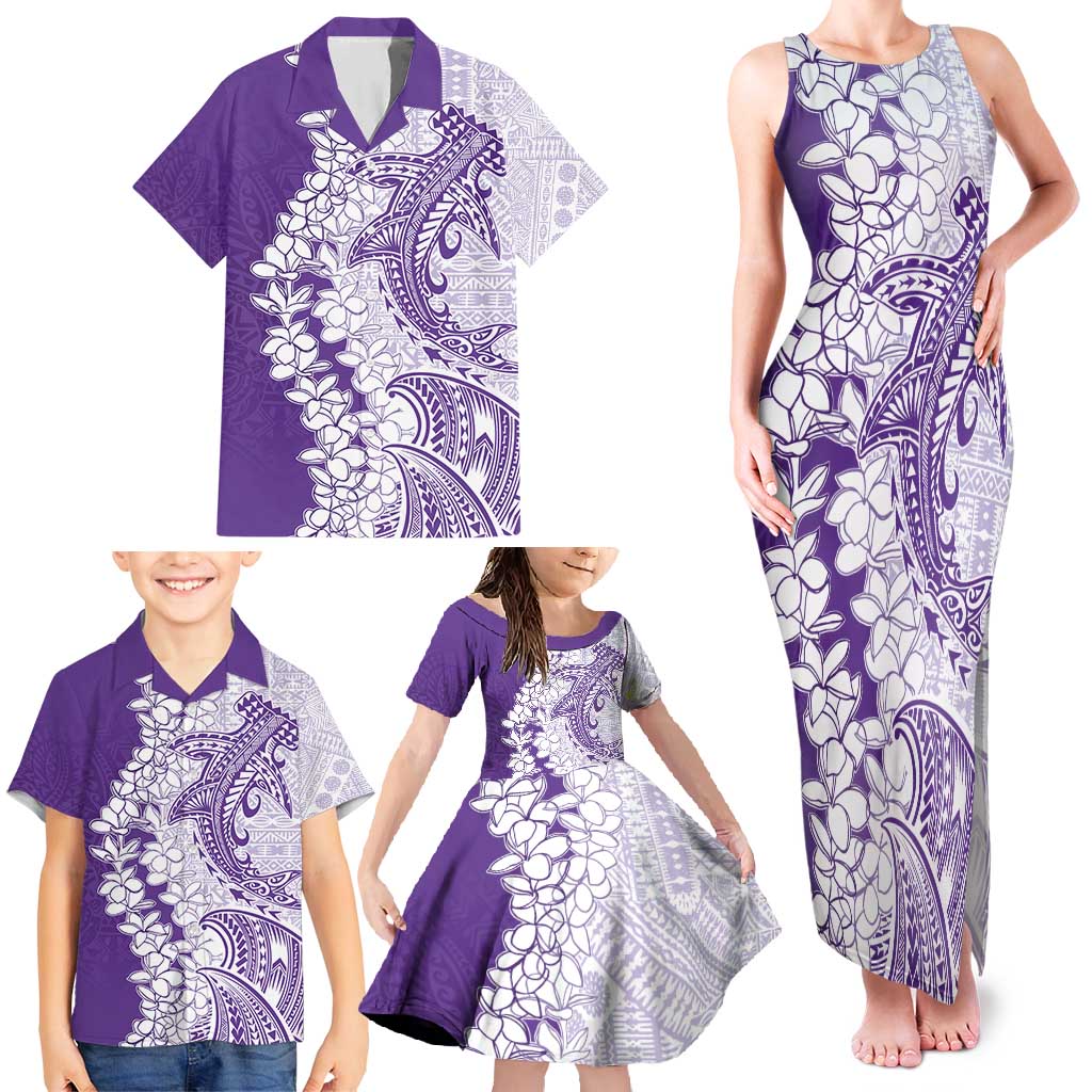 Polynesian Purple Plumeria Lei Family Matching Tank Maxi Dress and Hawaiian Shirt with Hammerhead Shark LT7 - Polynesian Pride
