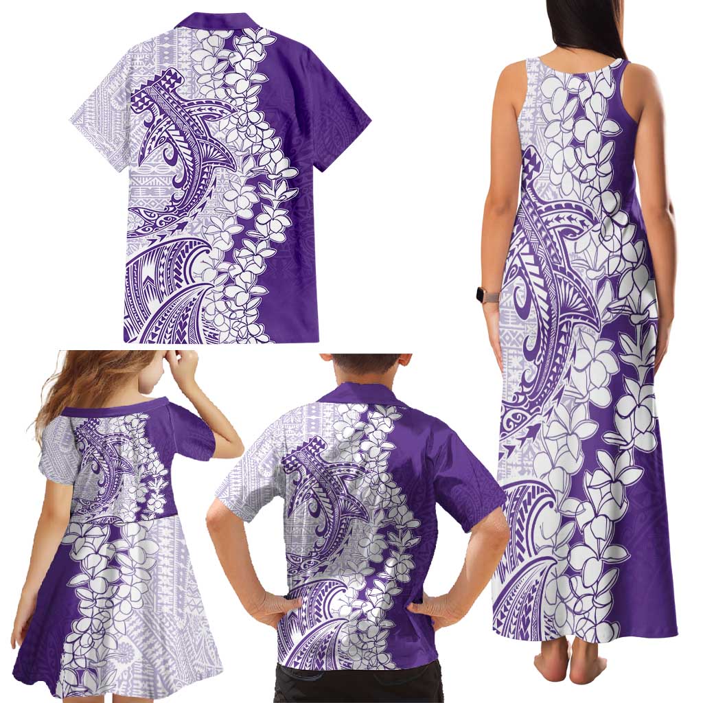 Polynesian Purple Plumeria Lei Family Matching Tank Maxi Dress and Hawaiian Shirt with Hammerhead Shark LT7 - Polynesian Pride