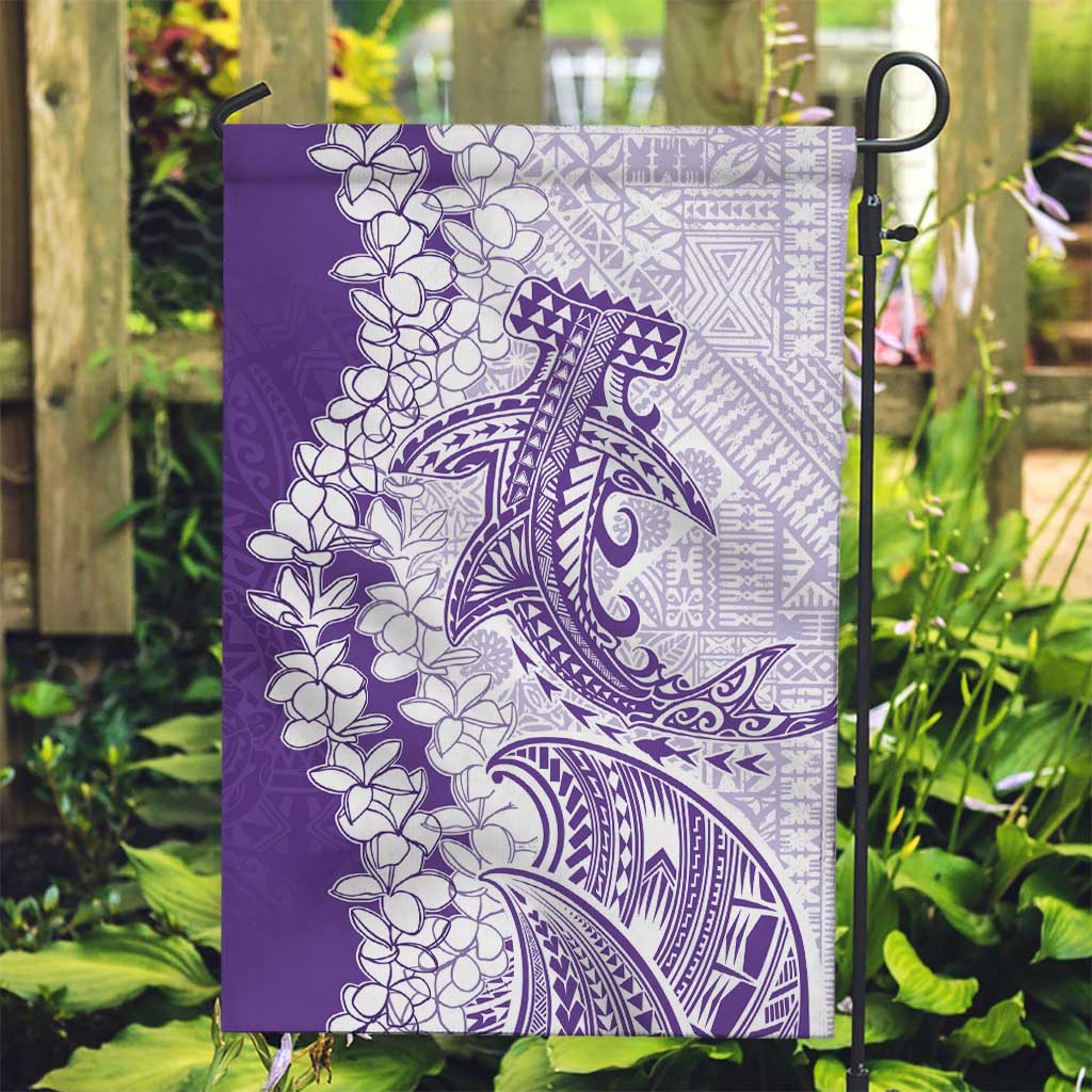 Polynesian Purple Plumeria Lei Garden Flag with Hammerhead Shark LT7 Garden Flag Purple - Polynesian Pride