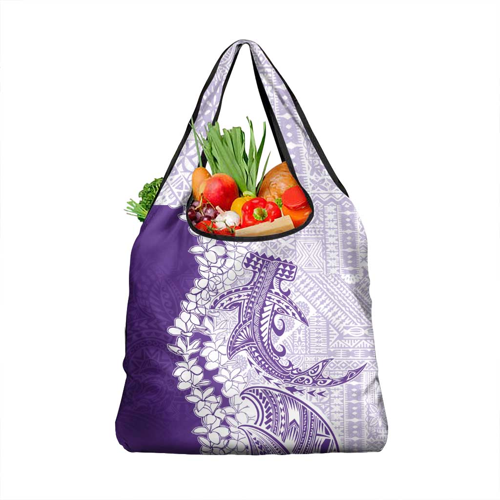 Polynesian Purple Plumeria Lei Grocery Bag with Hammerhead Shark LT7 1-pack One Size Purple - Polynesian Pride
