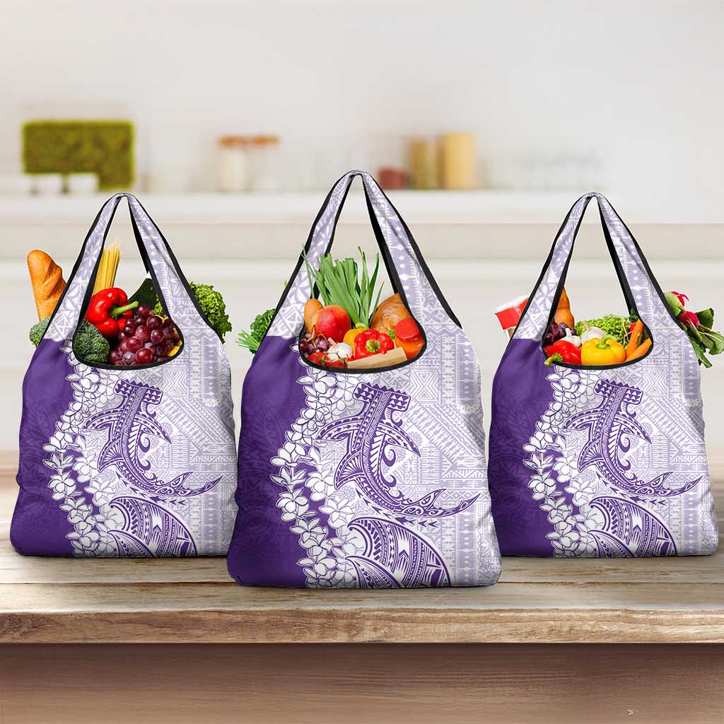 Polynesian Purple Plumeria Lei Grocery Bag with Hammerhead Shark LT7 3-pack One Size Purple - Polynesian Pride