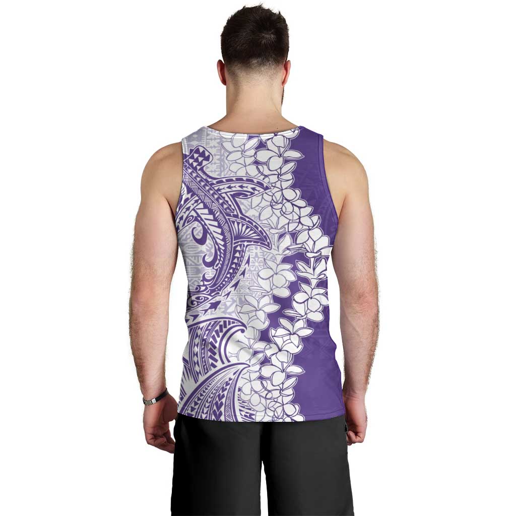 Polynesian Purple Plumeria Lei Men Tank Top with Hammerhead Shark