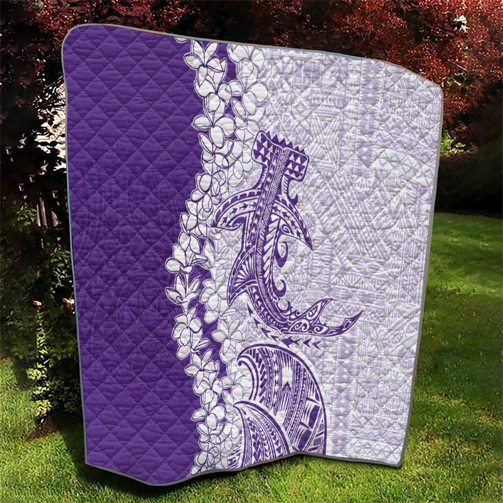 Polynesian Purple Plumeria Lei Quilt with Hammerhead Shark LT7 - Polynesian Pride