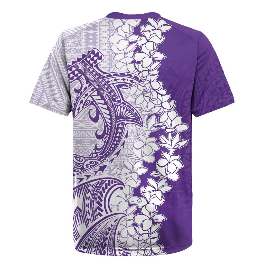 Polynesian Purple Plumeria Lei Rugby Jersey with Hammerhead Shark LT7 - Polynesian Pride