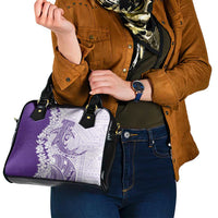Polynesian Purple Plumeria Lei Shoulder Handbag with Hammerhead Shark