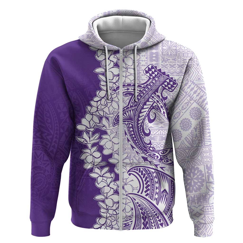 Polynesian Purple Plumeria Lei Zip Hoodie with Hammerhead Shark LT7 Zip Hoodie Purple - Polynesian Pride