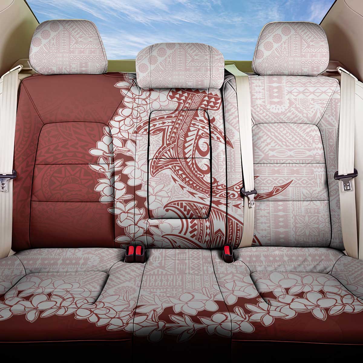 Polynesian Crimson Plumeria Lei Back Car Seat Cover with Hammerhead Shark LT7 One Size Red - Polynesian Pride