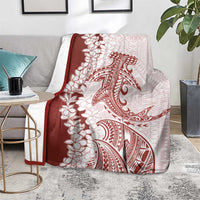 Polynesian Crimson Plumeria Lei Blanket with Hammerhead Shark
