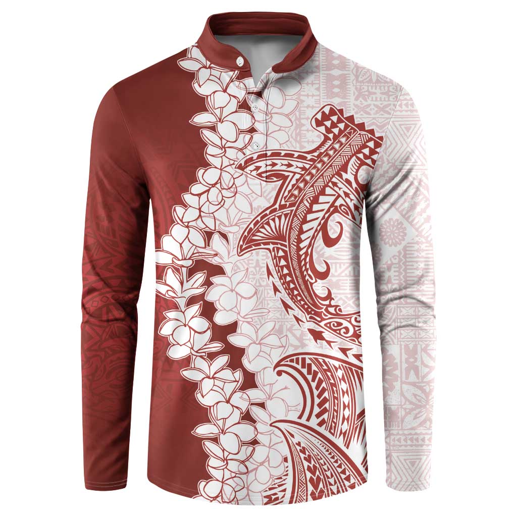 Polynesian Crimson Plumeria Lei Button Sweatshirt with Hammerhead Shark LT7 Red - Polynesian Pride