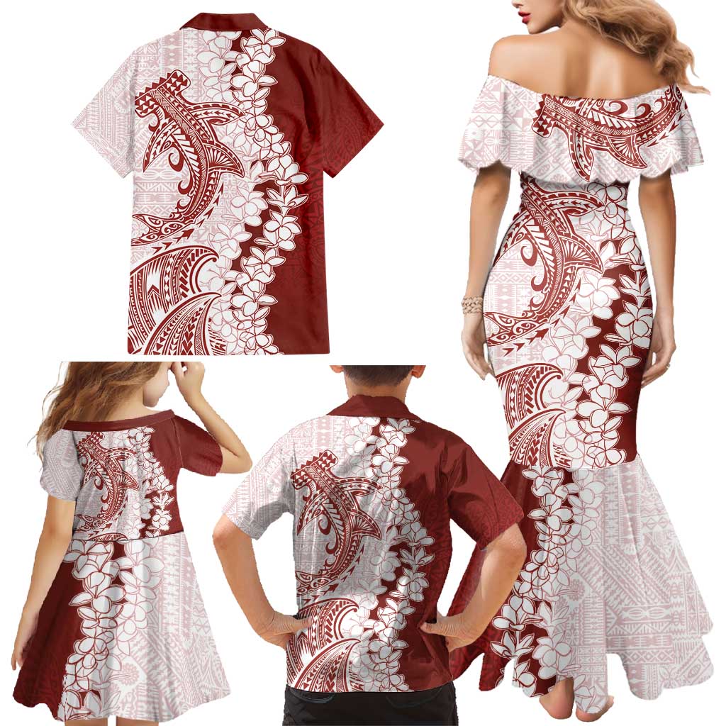 Polynesian Crimson Plumeria Lei Family Matching Mermaid Dress and Hawaiian Shirt with Hammerhead Shark LT7 - Polynesian Pride