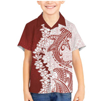 Polynesian Crimson Plumeria Lei Family Matching Mermaid Dress and Hawaiian Shirt with Hammerhead Shark LT7 Son's Shirt Red - Polynesian Pride