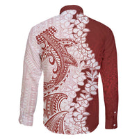 Polynesian Crimson Plumeria Lei Family Matching Off The Shoulder Long Sleeve Dress and Hawaiian Shirt with Hammerhead Shark LT7 - Polynesian Pride