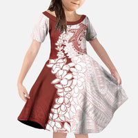 Polynesian Crimson Plumeria Lei Family Matching Off Shoulder Maxi Dress and Hawaiian Shirt with Hammerhead Shark LT7 Daughter's Dress Red - Polynesian Pride