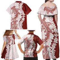 Polynesian Crimson Plumeria Lei Family Matching Off Shoulder Maxi Dress and Hawaiian Shirt with Hammerhead Shark LT7 - Polynesian Pride