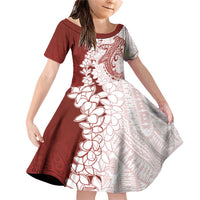 Polynesian Crimson Plumeria Lei Family Matching Off Shoulder Short Dress and Hawaiian Shirt with Hammerhead Shark LT7 Daughter's Dress Red - Polynesian Pride