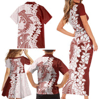 Polynesian Crimson Plumeria Lei Family Matching Short Sleeve Bodycon Dress and Hawaiian Shirt with Hammerhead Shark LT7 - Polynesian Pride