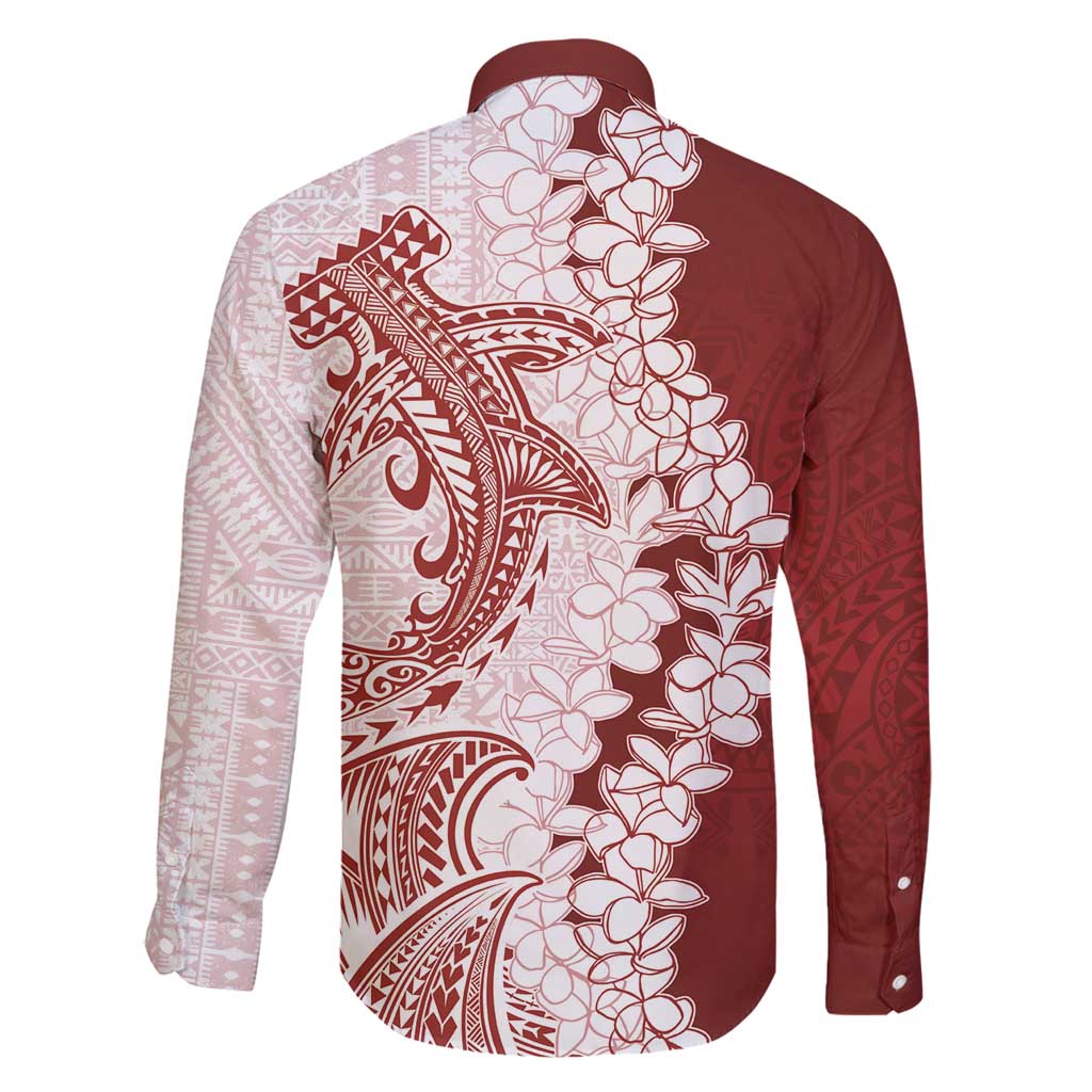 Polynesian Crimson Plumeria Lei Family Matching Summer Maxi Dress and Hawaiian Shirt with Hammerhead Shark LT7 - Polynesian Pride