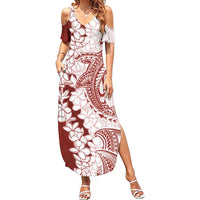 Polynesian Crimson Plumeria Lei Family Matching Summer Maxi Dress and Hawaiian Shirt with Hammerhead Shark LT7 Mom's Dress Red - Polynesian Pride