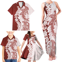 Polynesian Crimson Plumeria Lei Family Matching Tank Maxi Dress and Hawaiian Shirt with Hammerhead Shark LT7 - Polynesian Pride
