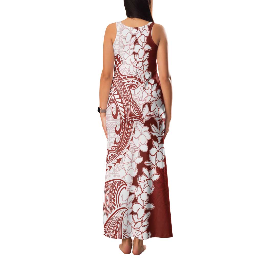 Polynesian Crimson Plumeria Lei Family Matching Tank Maxi Dress and Hawaiian Shirt with Hammerhead Shark LT7 - Polynesian Pride