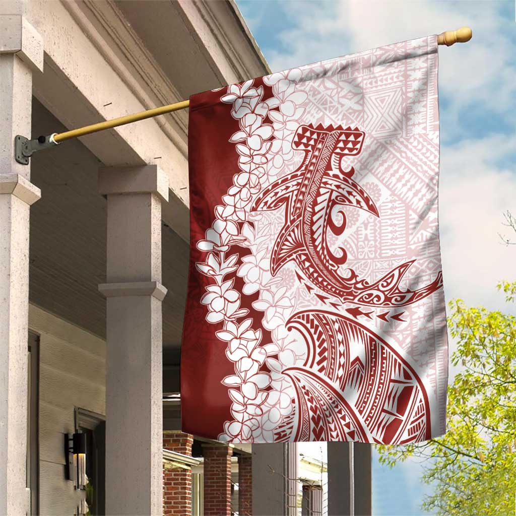 Polynesian Crimson Plumeria Lei Garden Flag with Hammerhead Shark LT7 House Flag Red - Polynesian Pride