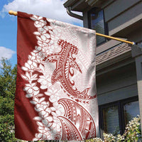 Polynesian Crimson Plumeria Lei Garden Flag with Hammerhead Shark LT7 - Polynesian Pride