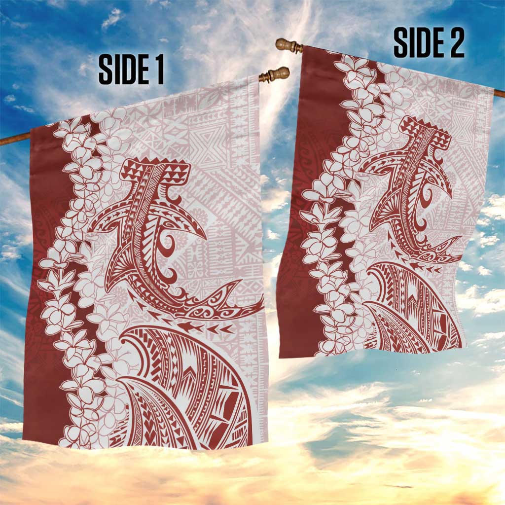 Polynesian Crimson Plumeria Lei Garden Flag with Hammerhead Shark LT7 - Polynesian Pride