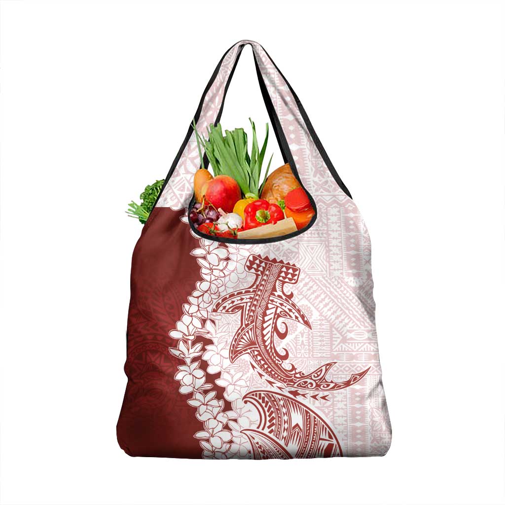 Polynesian Crimson Plumeria Lei Grocery Bag with Hammerhead Shark LT7 1-pack One Size Red - Polynesian Pride
