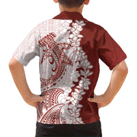Polynesian Crimson Plumeria Lei Hawaiian Shirt with Hammerhead Shark