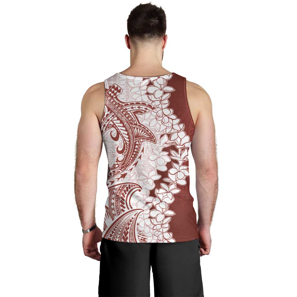 Polynesian Crimson Plumeria Lei Men Tank Top with Hammerhead Shark