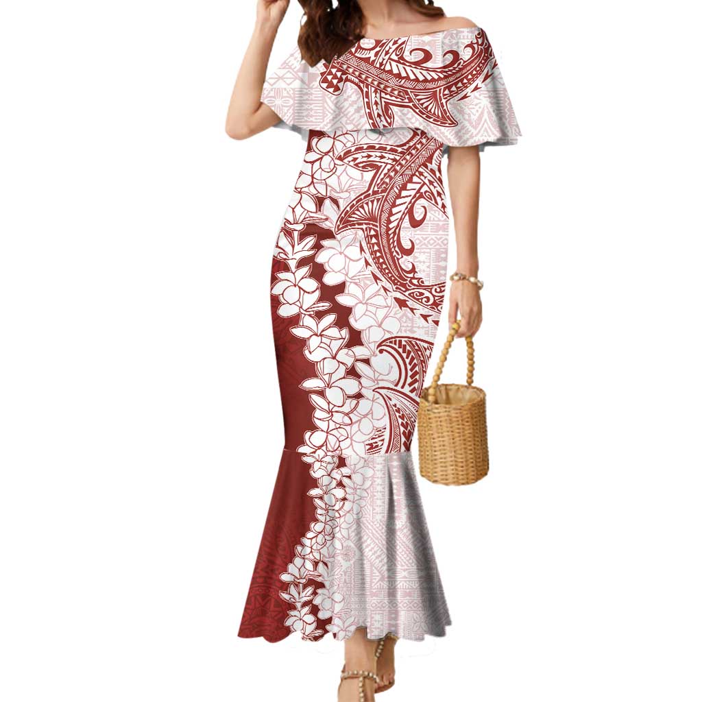 Polynesian Crimson Plumeria Lei Mermaid Dress with Hammerhead Shark LT7 Women Red - Polynesian Pride