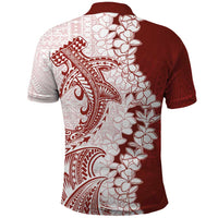Polynesian Crimson Plumeria Lei Polo Shirt with Hammerhead Shark