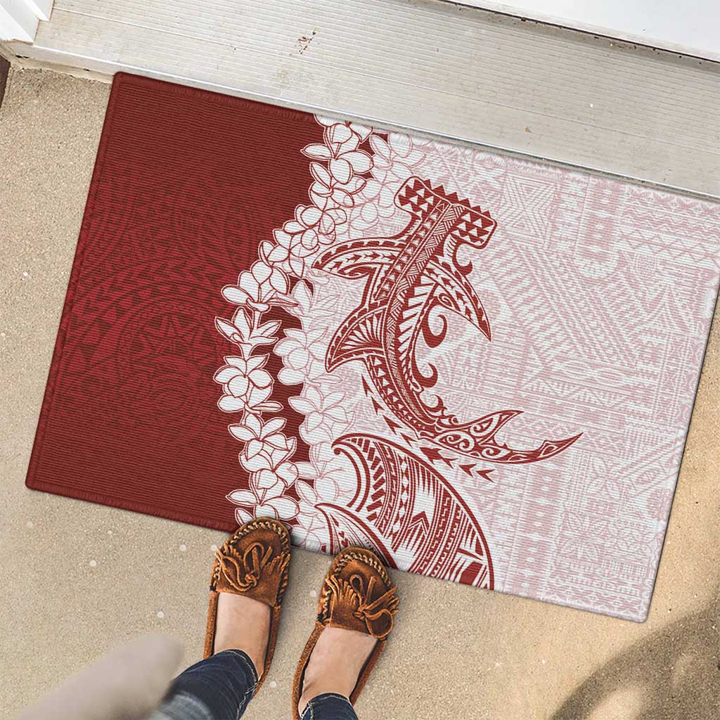 Polynesian Crimson Plumeria Lei Rubber Doormat with Hammerhead Shark LT7 - Polynesian Pride
