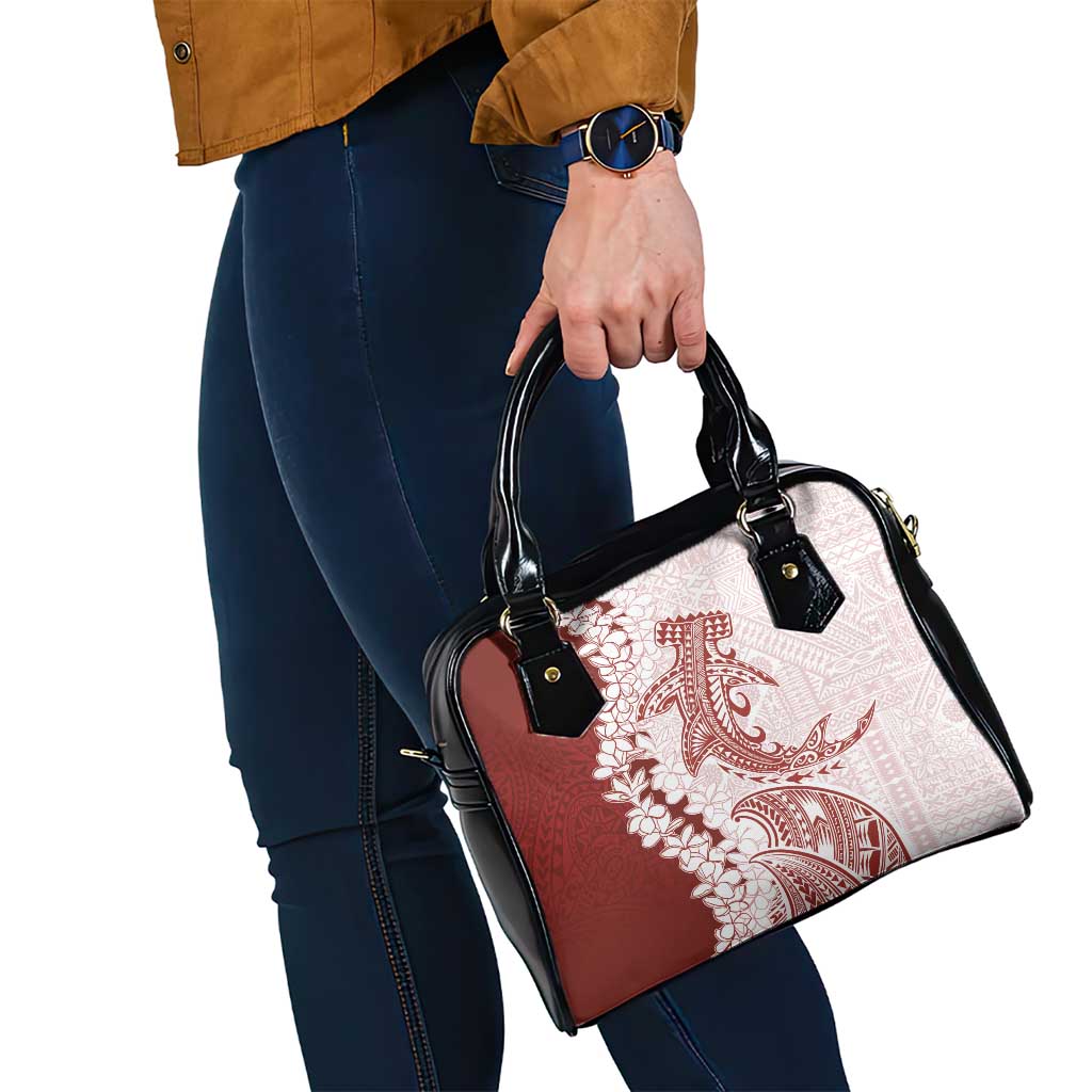 Polynesian Crimson Plumeria Lei Shoulder Handbag with Hammerhead Shark LT7 - Polynesian Pride