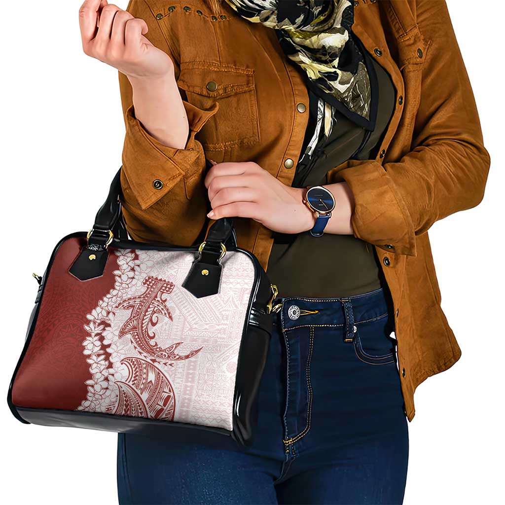 Polynesian Crimson Plumeria Lei Shoulder Handbag with Hammerhead Shark LT7 - Polynesian Pride
