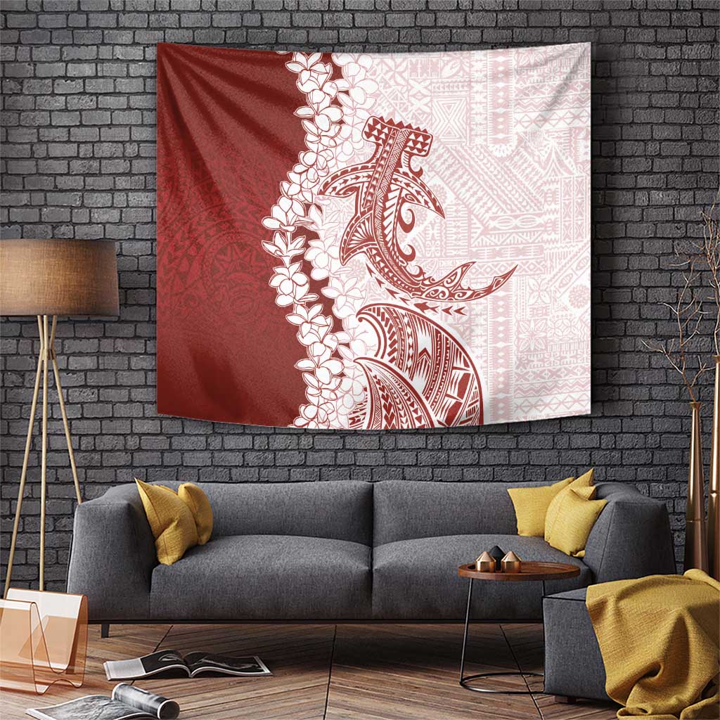 Polynesian Crimson Plumeria Lei Tapestry with Hammerhead Shark LT7 Red - Polynesian Pride