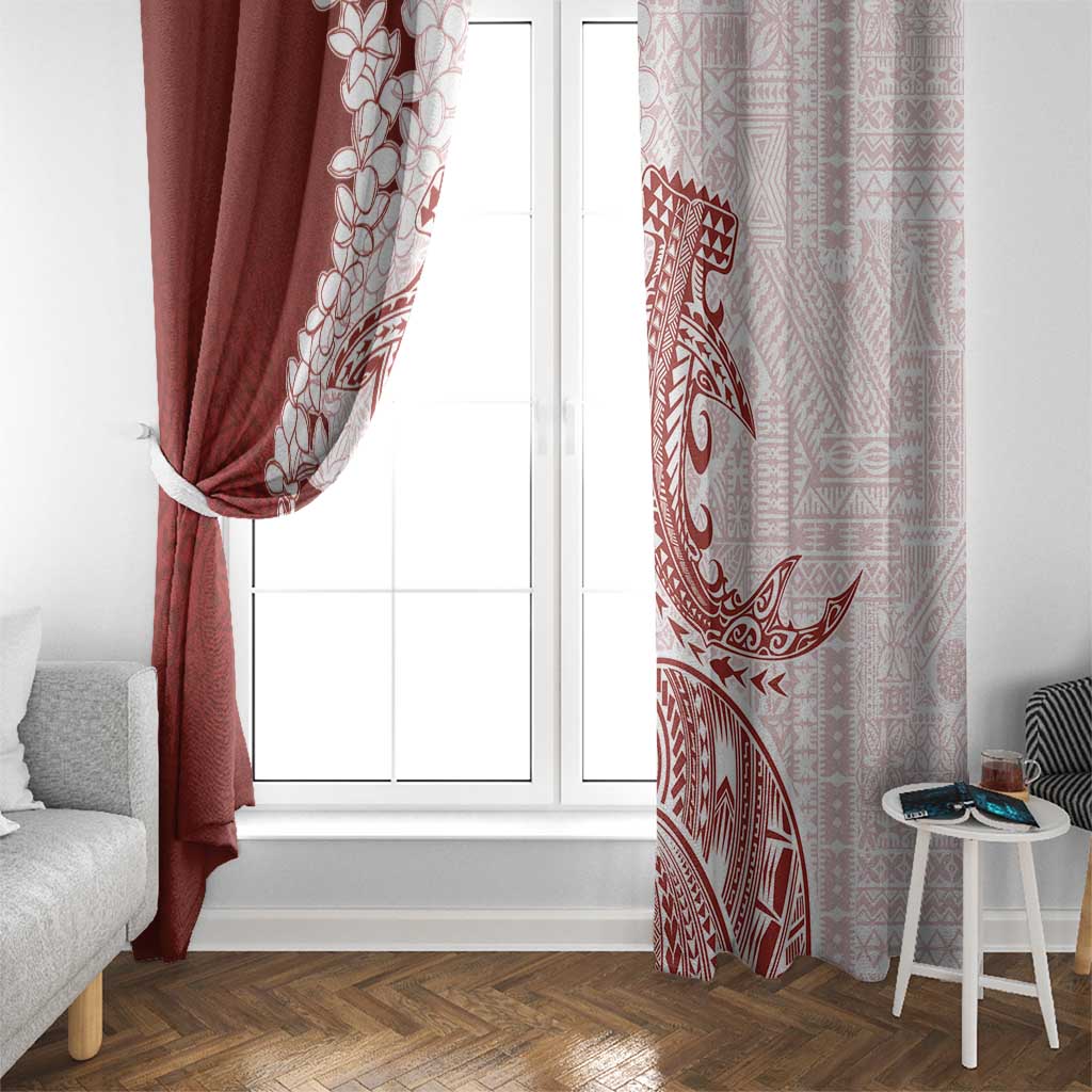 Polynesian Crimson Plumeria Lei Window Curtain with Hammerhead Shark LT7 - Polynesian Pride