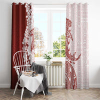 Polynesian Crimson Plumeria Lei Window Curtain with Hammerhead Shark LT7 - Polynesian Pride