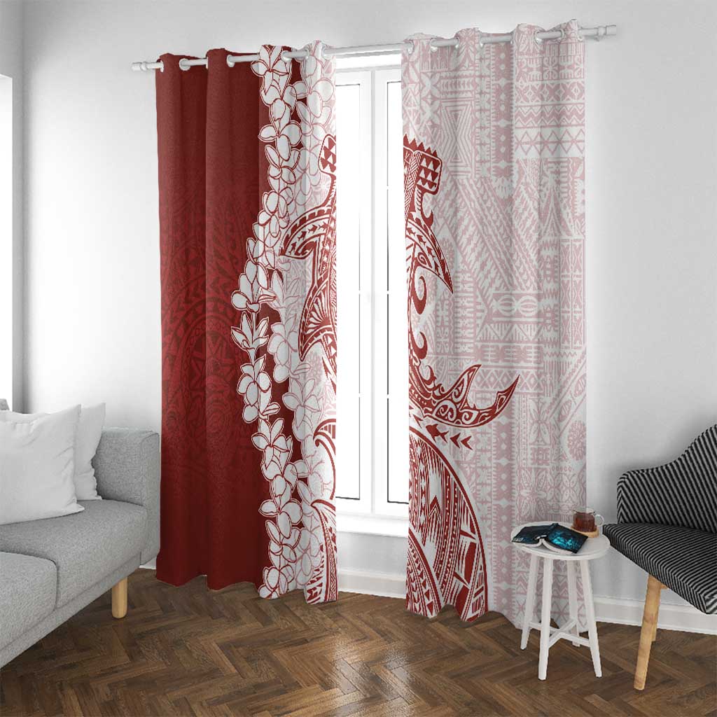 Polynesian Crimson Plumeria Lei Window Curtain with Hammerhead Shark LT7 With Grommets Red - Polynesian Pride