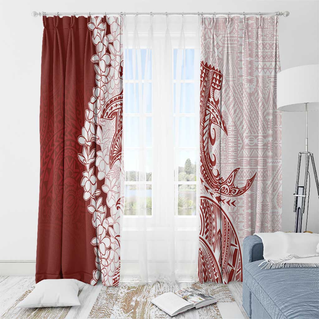 Polynesian Crimson Plumeria Lei Window Curtain with Hammerhead Shark LT7 - Polynesian Pride