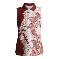 Polynesian Crimson Plumeria Lei Women Sleeveless Polo Shirt with Hammerhead Shark