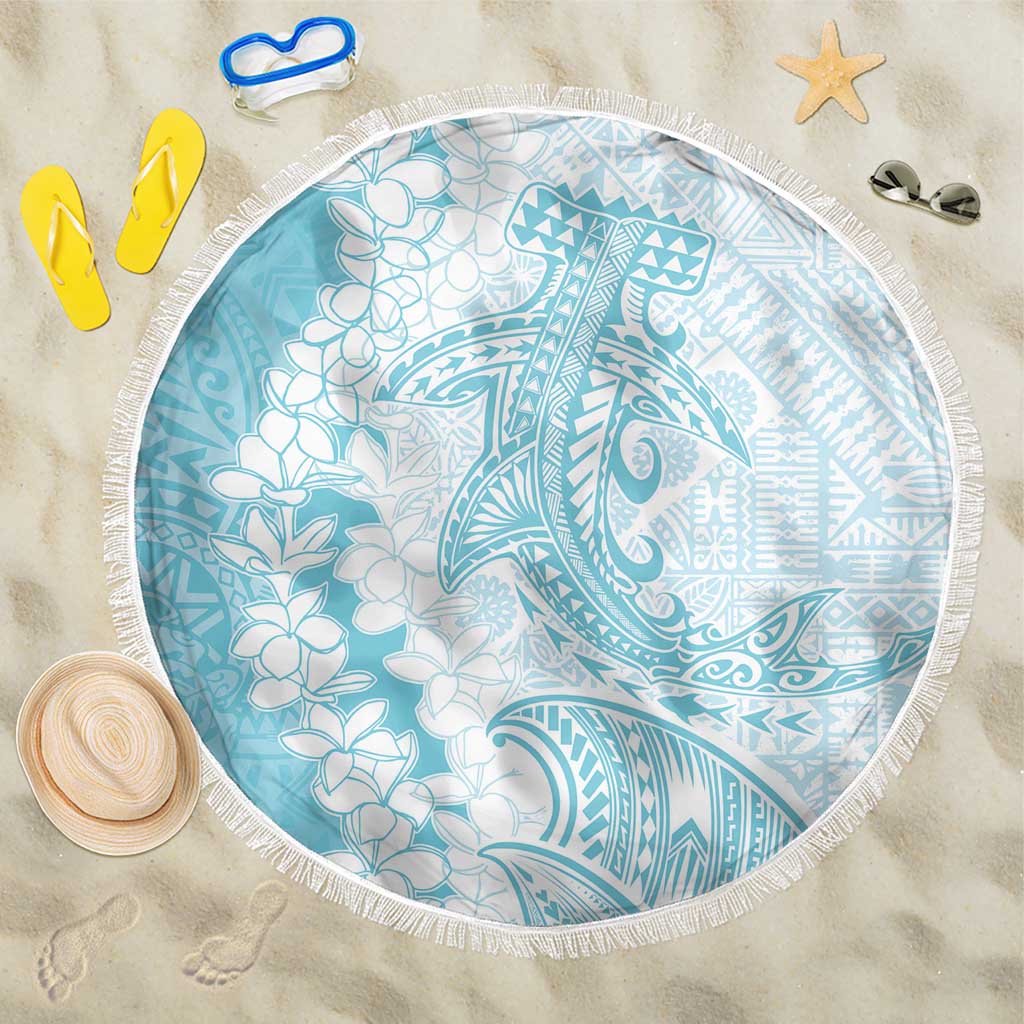 Polynesian Turquoise Plumeria Lei Beach Blanket with Hammerhead Shark LT7 One Size 150cm Turquoise - Polynesian Pride