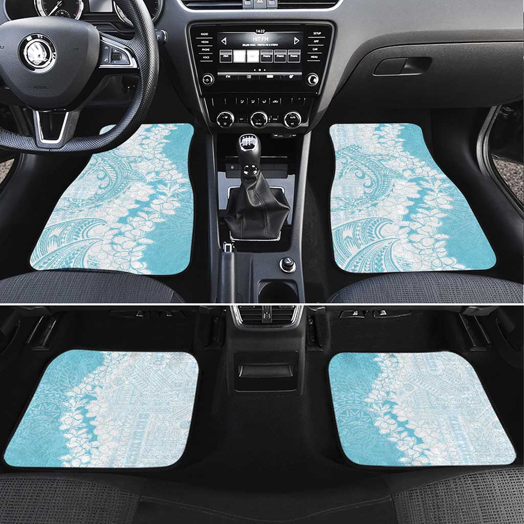 Polynesian Turquoise Plumeria Lei Car Mats with Hammerhead Shark LT7 Set 4pcs Turquoise - Polynesian Pride
