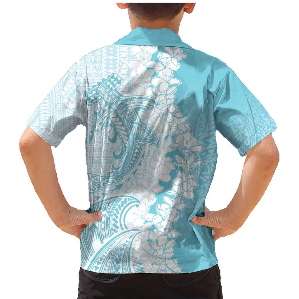 Polynesian Turquoise Plumeria Lei Family Matching Mermaid Dress and Hawaiian Shirt with Hammerhead Shark LT7 - Polynesian Pride